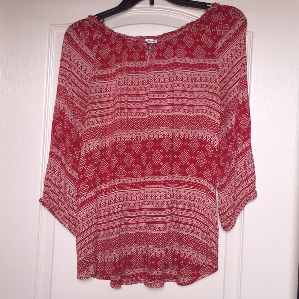 Large Rebecca Malone Red & White Print Blouse